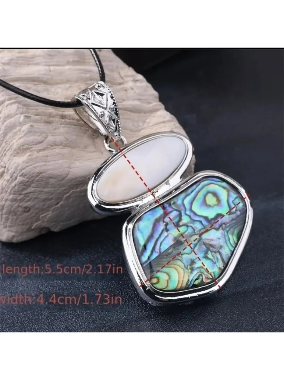 Silvertone Abalone Mother of Pearl Pendant Necklace